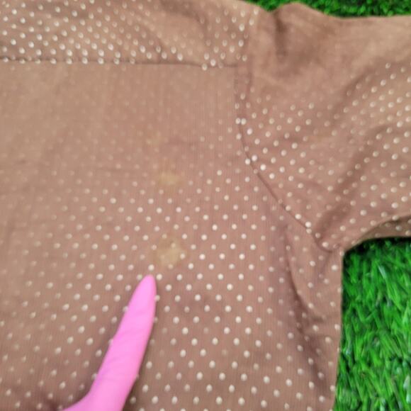 Vintage 90s Polka-Dot Disco Button Shirt Medium 18x27 Brown - Picture 6 of 11